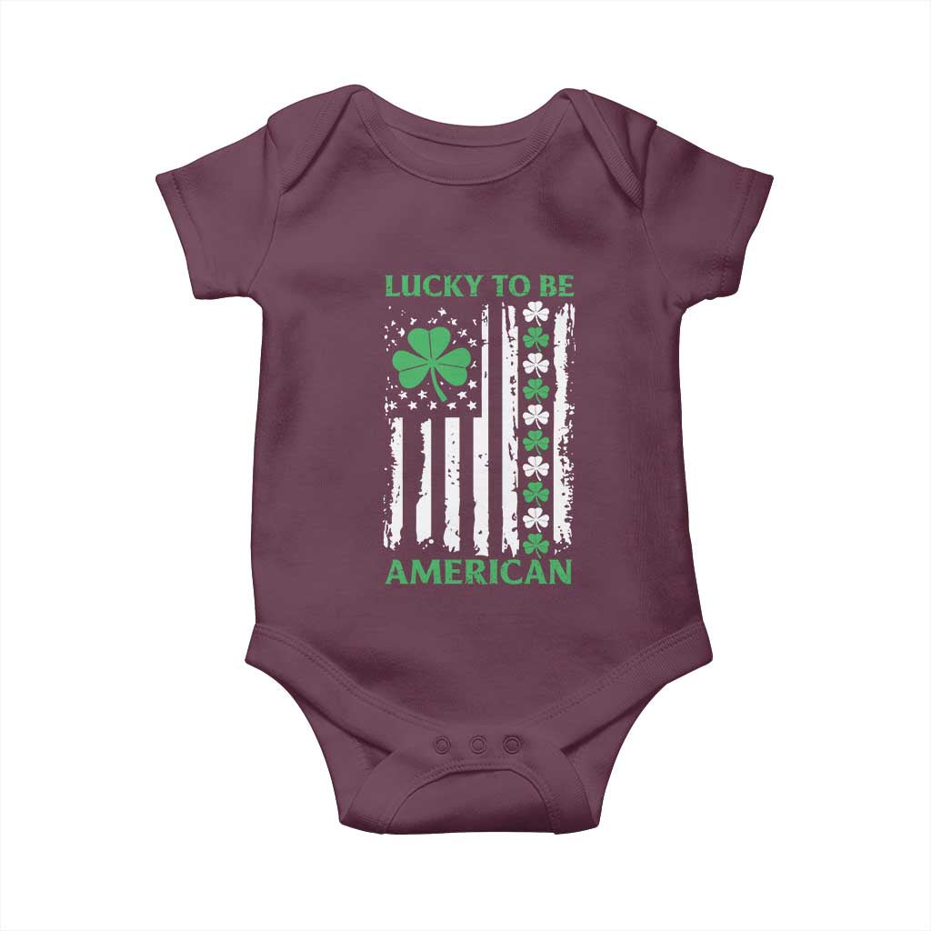 St. Patrick's Day Patriotic America Pride Baby Onesie Lucky To Be American Shamrock Flag TS09 Maroon Print Your Wear