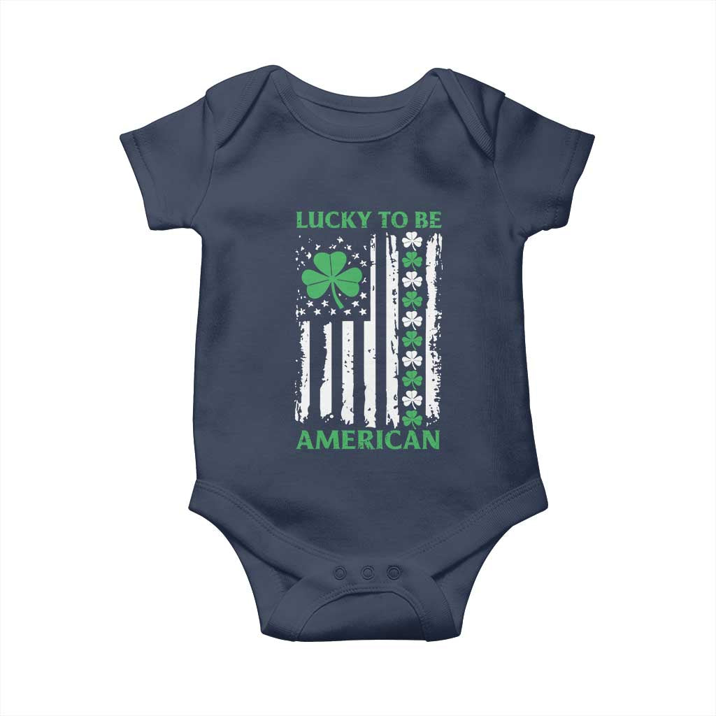 St. Patrick's Day Patriotic America Pride Baby Onesie Lucky To Be American Shamrock Flag TS09 Navy Print Your Wear