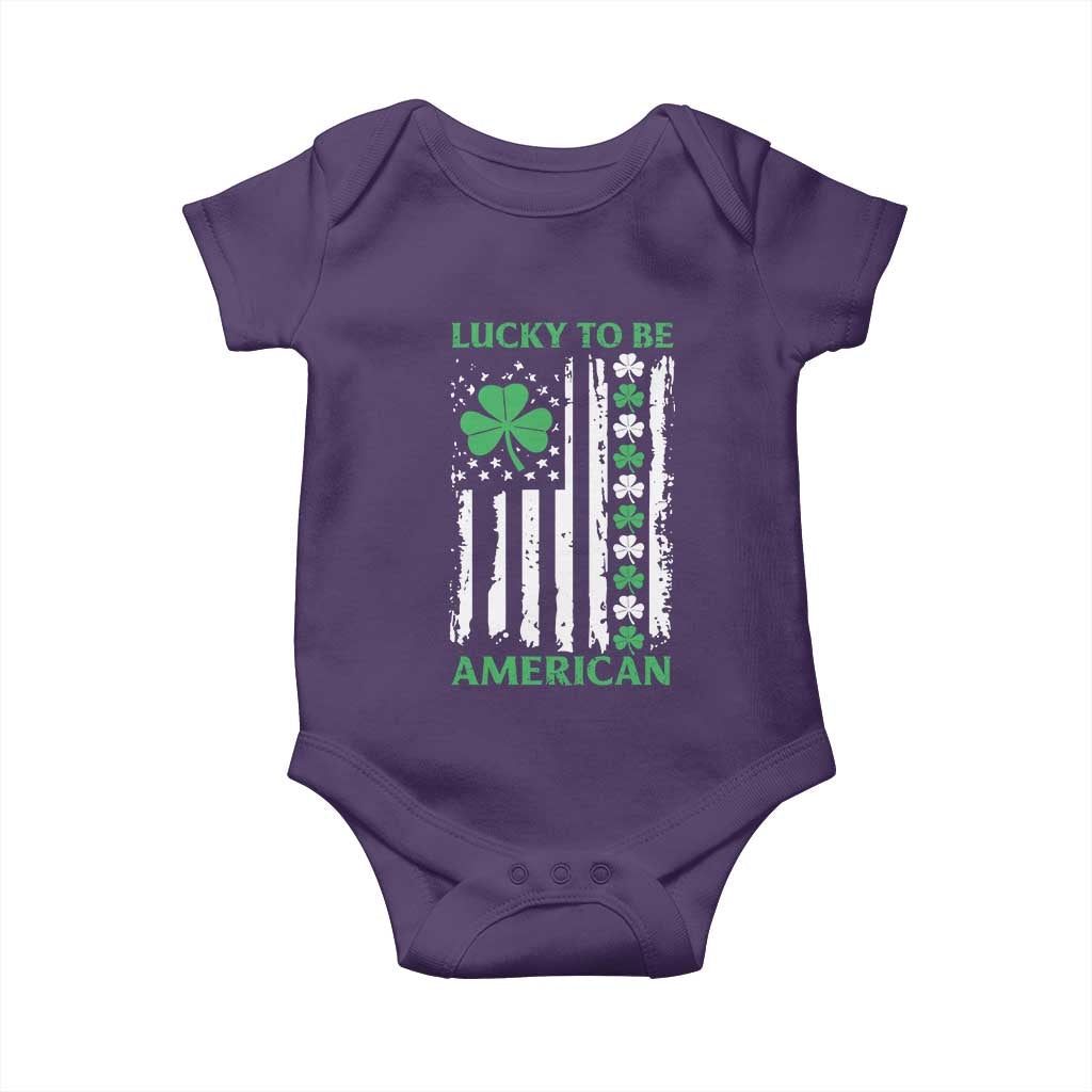 St. Patrick's Day Patriotic America Pride Baby Onesie Lucky To Be American Shamrock Flag TS09 Purple Print Your Wear