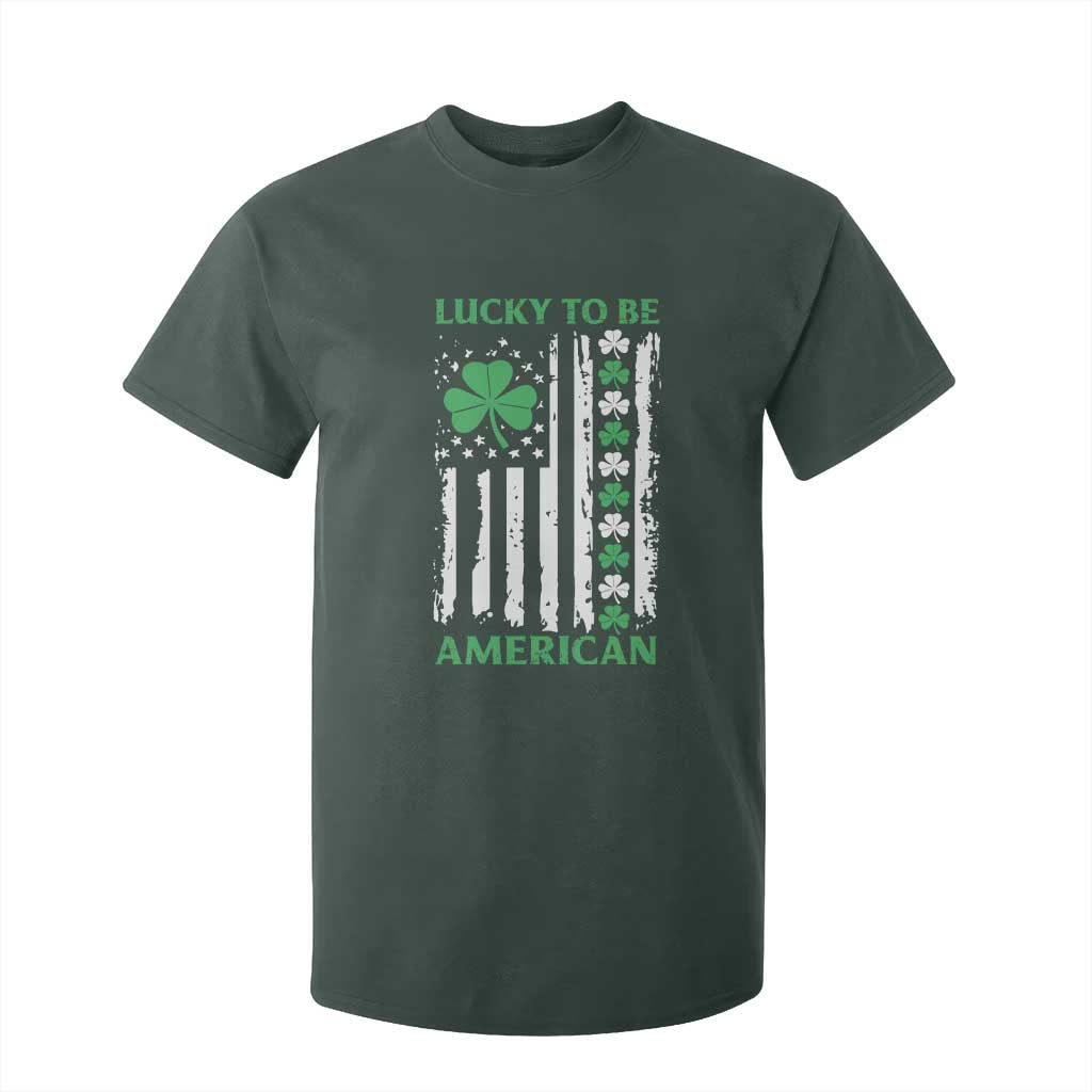 St. Patrick's Day Patriotic America Pride T Shirt For Kid Lucky To Be American Shamrock Flag TS09 Dark Forest Green Print Your Wear
