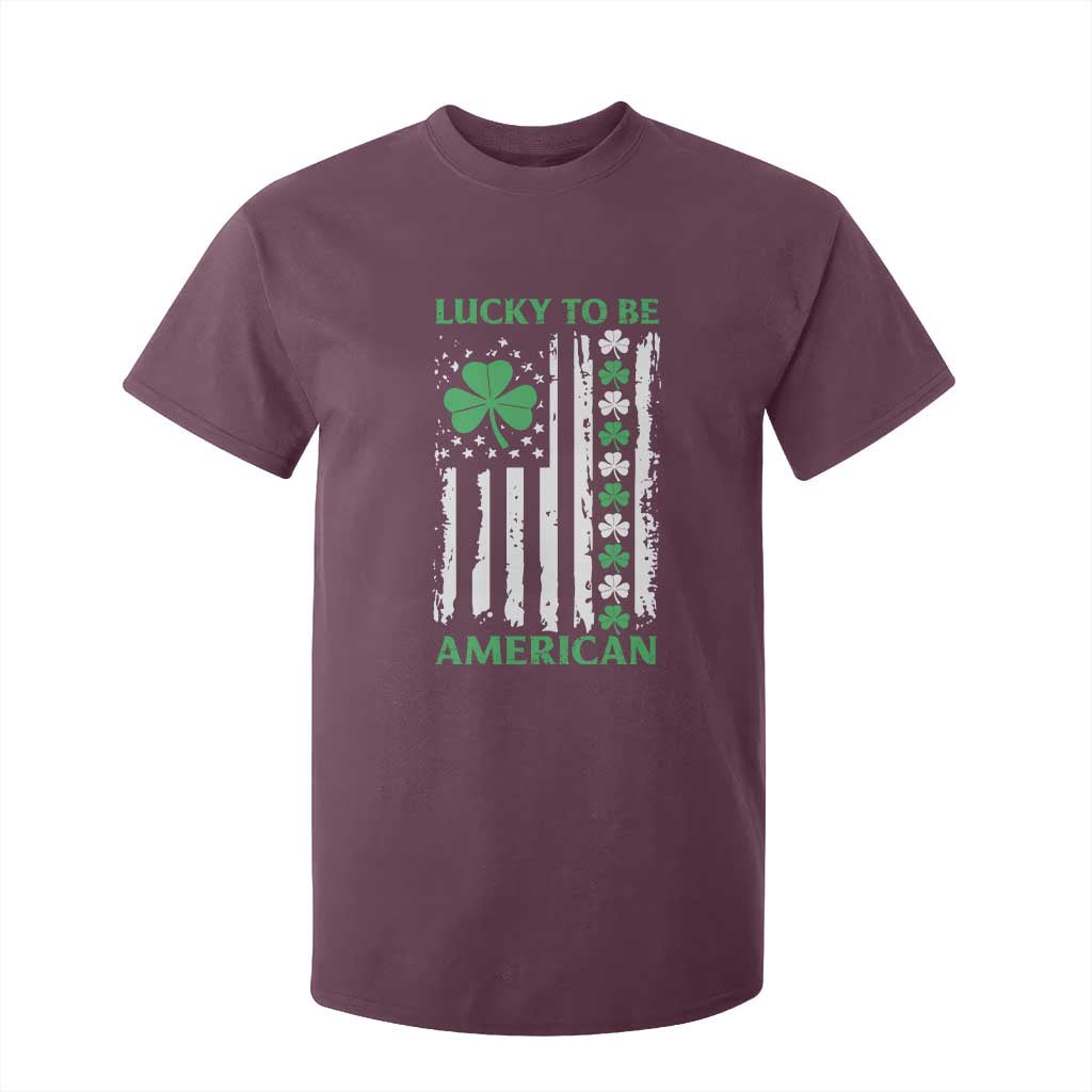 St. Patrick's Day Patriotic America Pride T Shirt For Kid Lucky To Be American Shamrock Flag TS09 Maroon Print Your Wear
