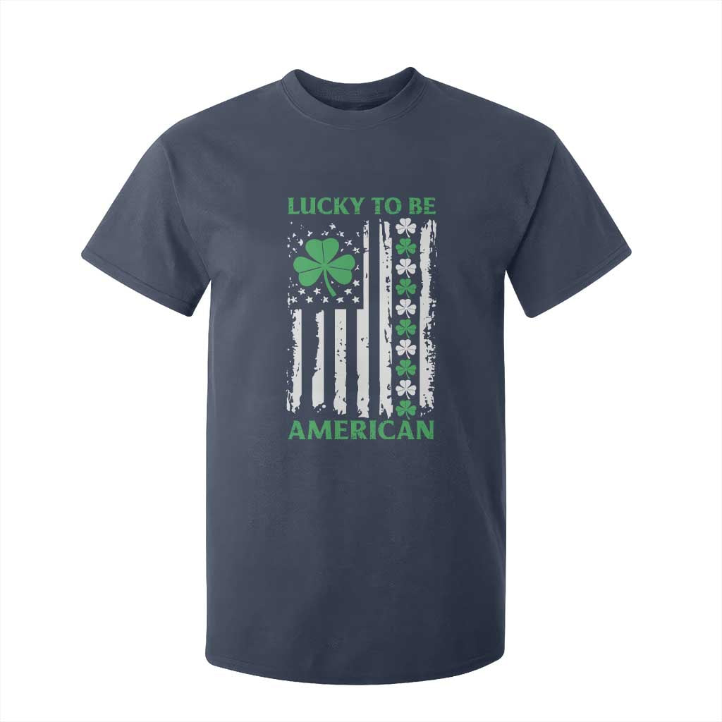 St. Patrick's Day Patriotic America Pride T Shirt For Kid Lucky To Be American Shamrock Flag TS09 Navy Print Your Wear