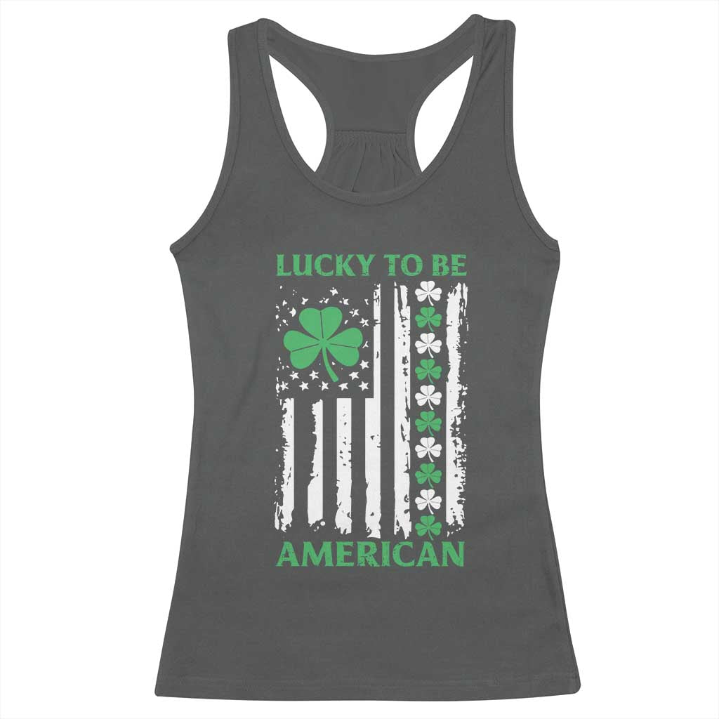 St. Patrick's Day Patriotic America Pride Racerback Tank Top Lucky To Be American Shamrock Flag TS09 Dark Heather Print Your Wear