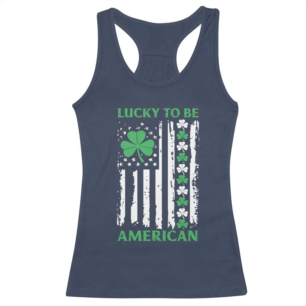 St. Patrick's Day Patriotic America Pride Racerback Tank Top Lucky To Be American Shamrock Flag TS09 Navy Print Your Wear