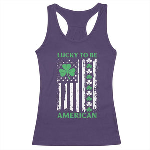 St. Patrick's Day Patriotic America Pride Racerback Tank Top Lucky To Be American Shamrock Flag TS09 Purple Print Your Wear