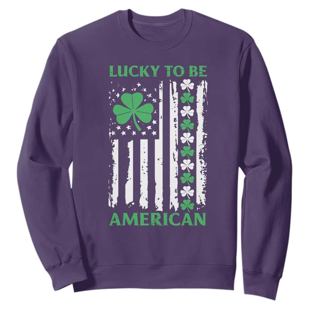 St. Patrick's Day Patriotic America Pride Sweatshirt Lucky To Be American Shamrock Flag TS09 Purple Print Your Wear