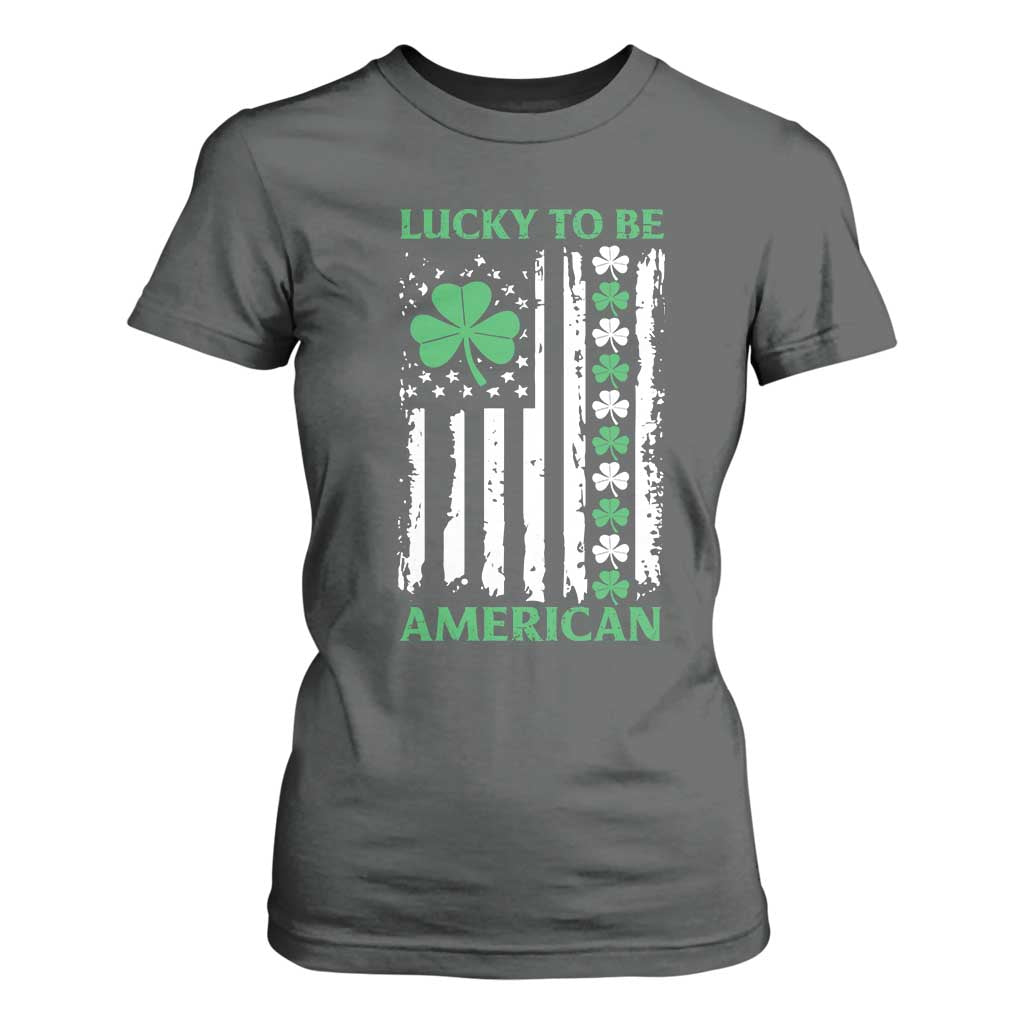 St. Patrick's Day Patriotic America Pride T Shirt For Women Lucky To Be American Shamrock Flag TS09 Dark Heather Print Your Wear