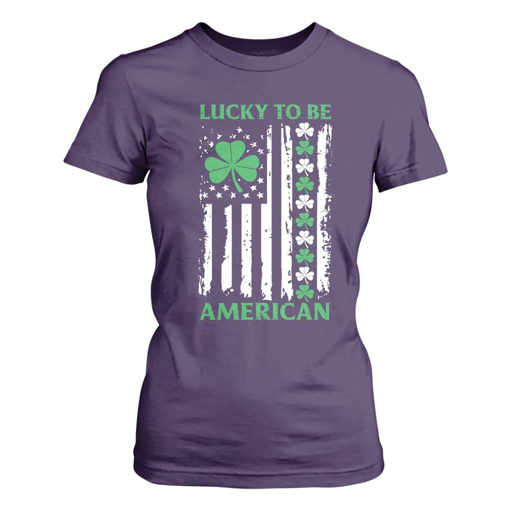 St. Patrick's Day Patriotic America Pride T Shirt For Women Lucky To Be American Shamrock Flag TS09 Purple Print Your Wear