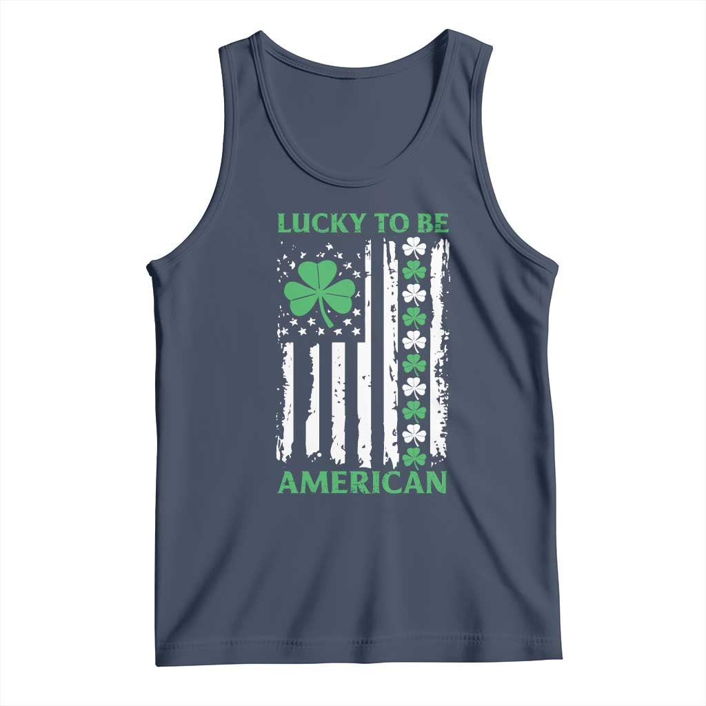 St. Patrick's Day Patriotic America Pride Tank Top Lucky To Be American Shamrock Flag TS09 Navy Print Your Wear