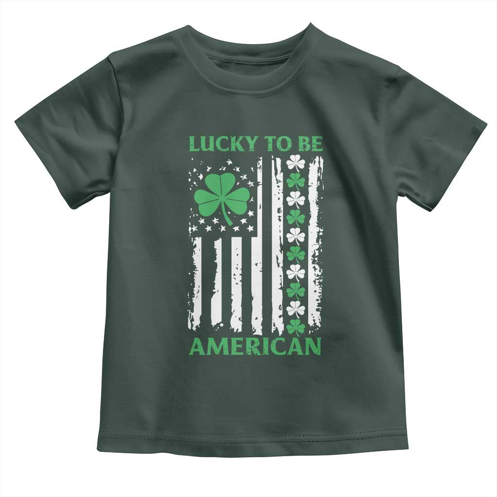 St. Patrick's Day Patriotic America Pride Toddler T Shirt Lucky To Be American Shamrock Flag TS09 Dark Forest Green Print Your Wear
