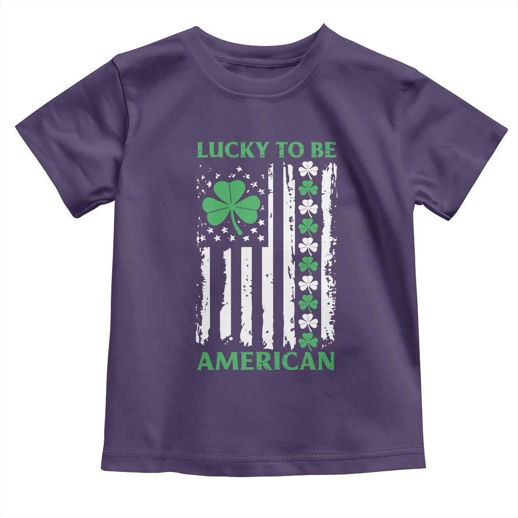 St. Patrick's Day Patriotic America Pride Toddler T Shirt Lucky To Be American Shamrock Flag TS09 Purple Print Your Wear