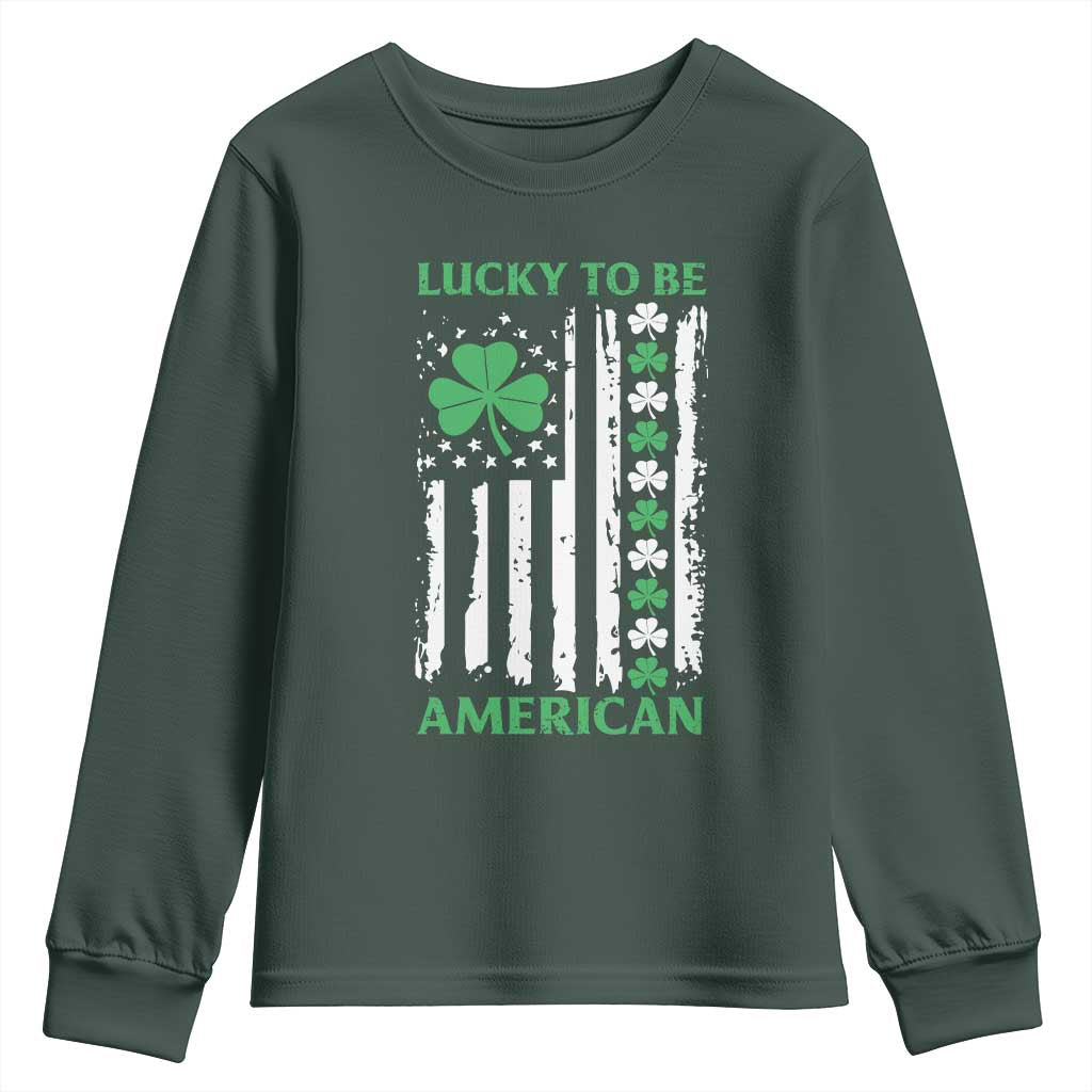 St. Patrick's Day Patriotic America Pride Youth Sweatshirt Lucky To Be American Shamrock Flag TS09 Dark Forest Green Print Your Wear