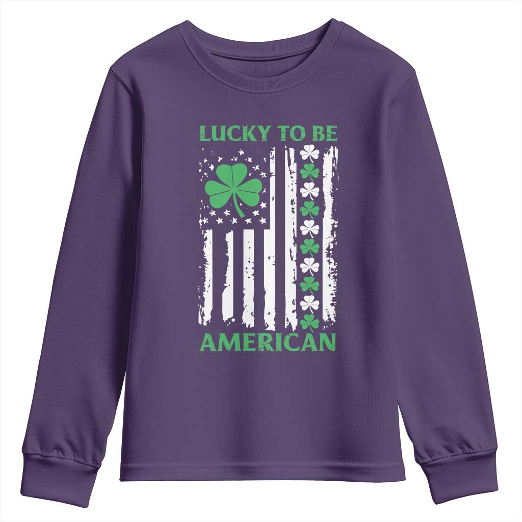 St. Patrick's Day Patriotic America Pride Youth Sweatshirt Lucky To Be American Shamrock Flag TS09 Purple Print Your Wear