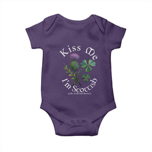 Funny St. Patrick's Day Baby Onesie Kiss Me I'm Scottish TS09 Purple Print Your Wear