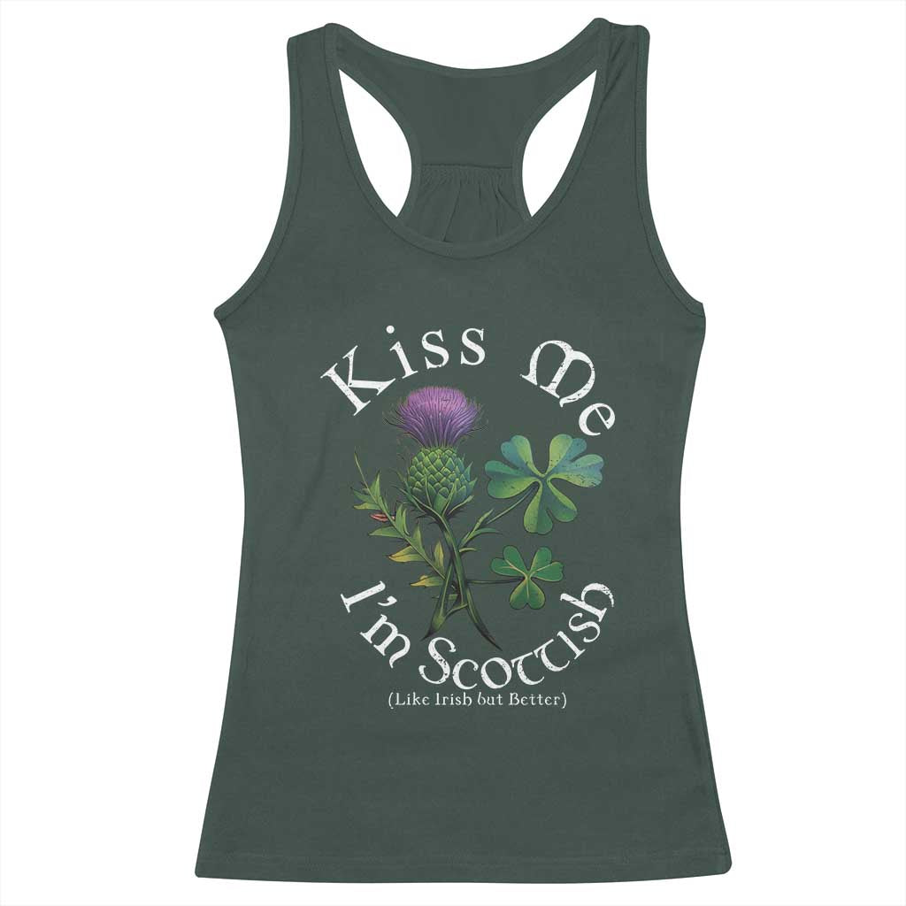 Funny St. Patrick's Day Racerback Tank Top Kiss Me I'm Scottish TS09 Dark Forest Green Print Your Wear