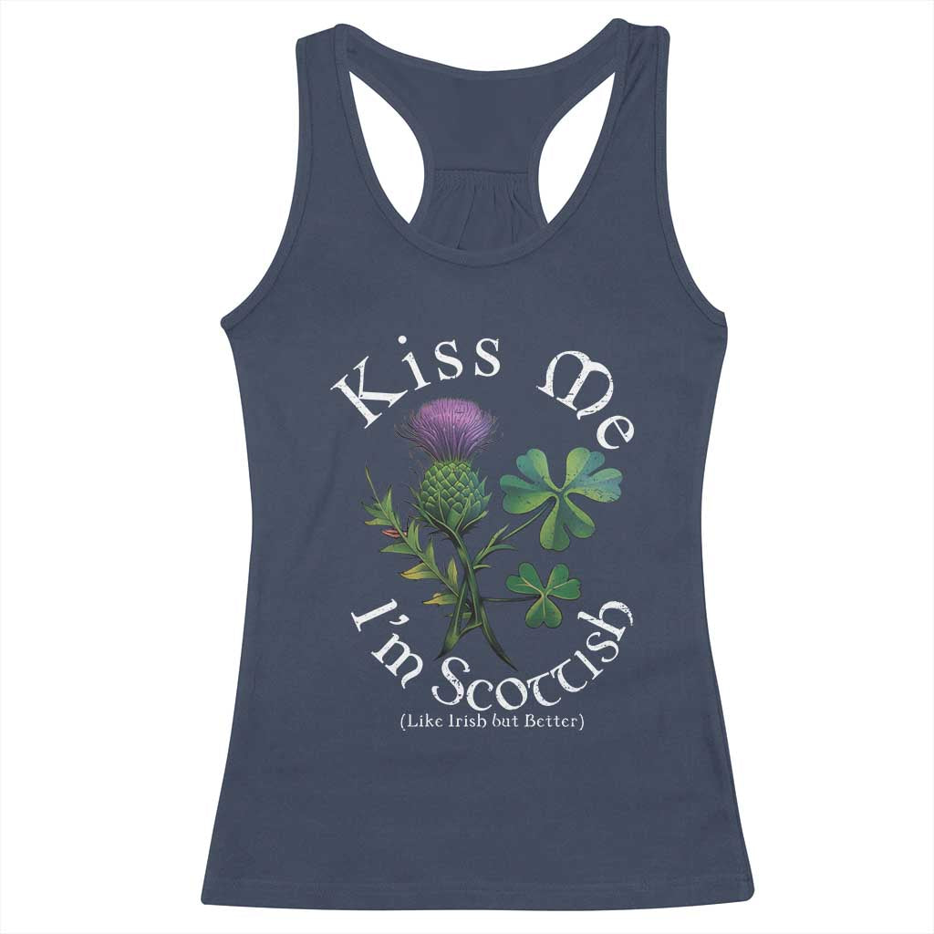 Funny St. Patrick's Day Racerback Tank Top Kiss Me I'm Scottish TS09 Navy Print Your Wear