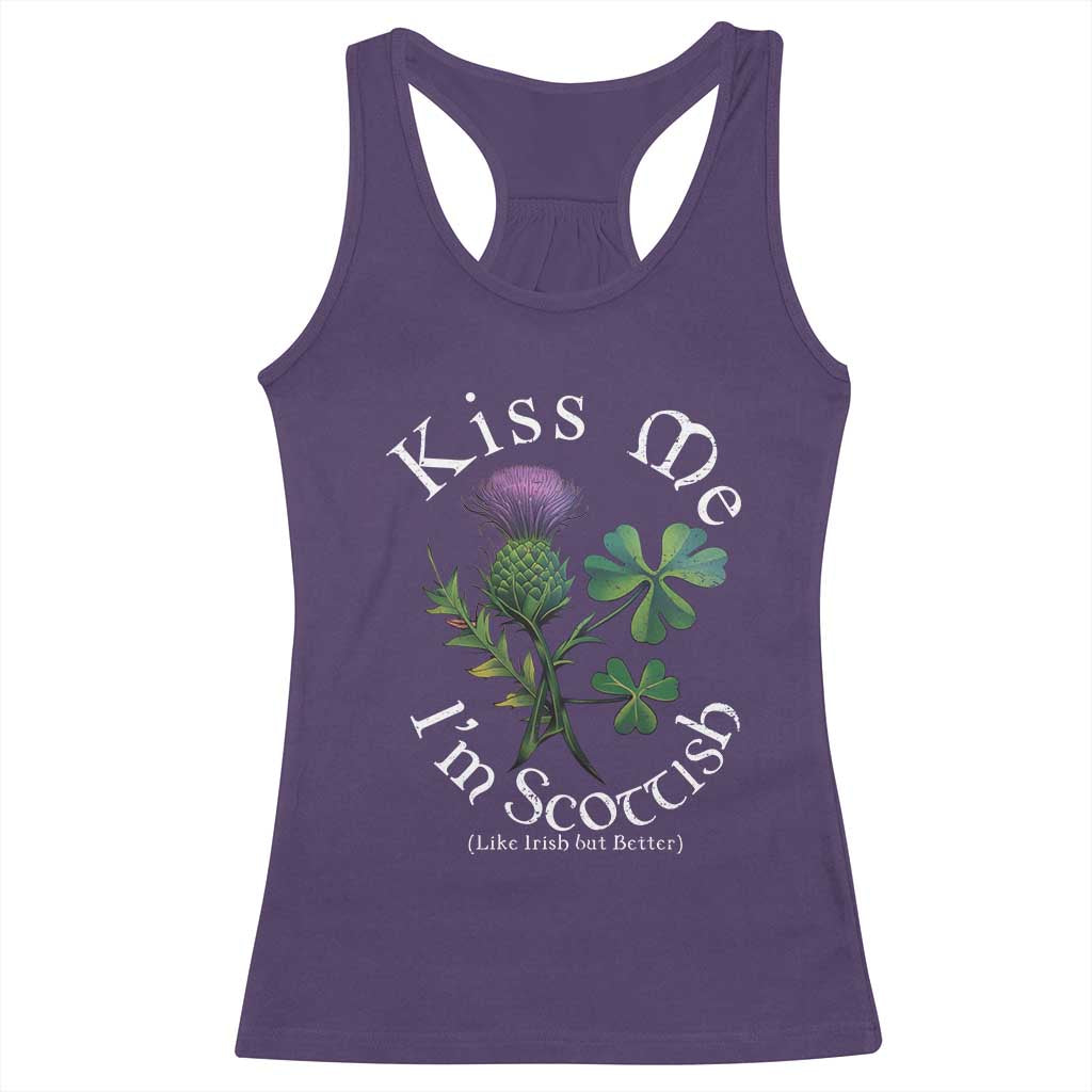 Funny St. Patrick's Day Racerback Tank Top Kiss Me I'm Scottish TS09 Purple Print Your Wear