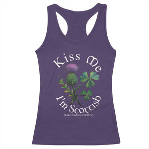 Funny St. Patrick's Day Racerback Tank Top Kiss Me I'm Scottish TS09 Purple Print Your Wear