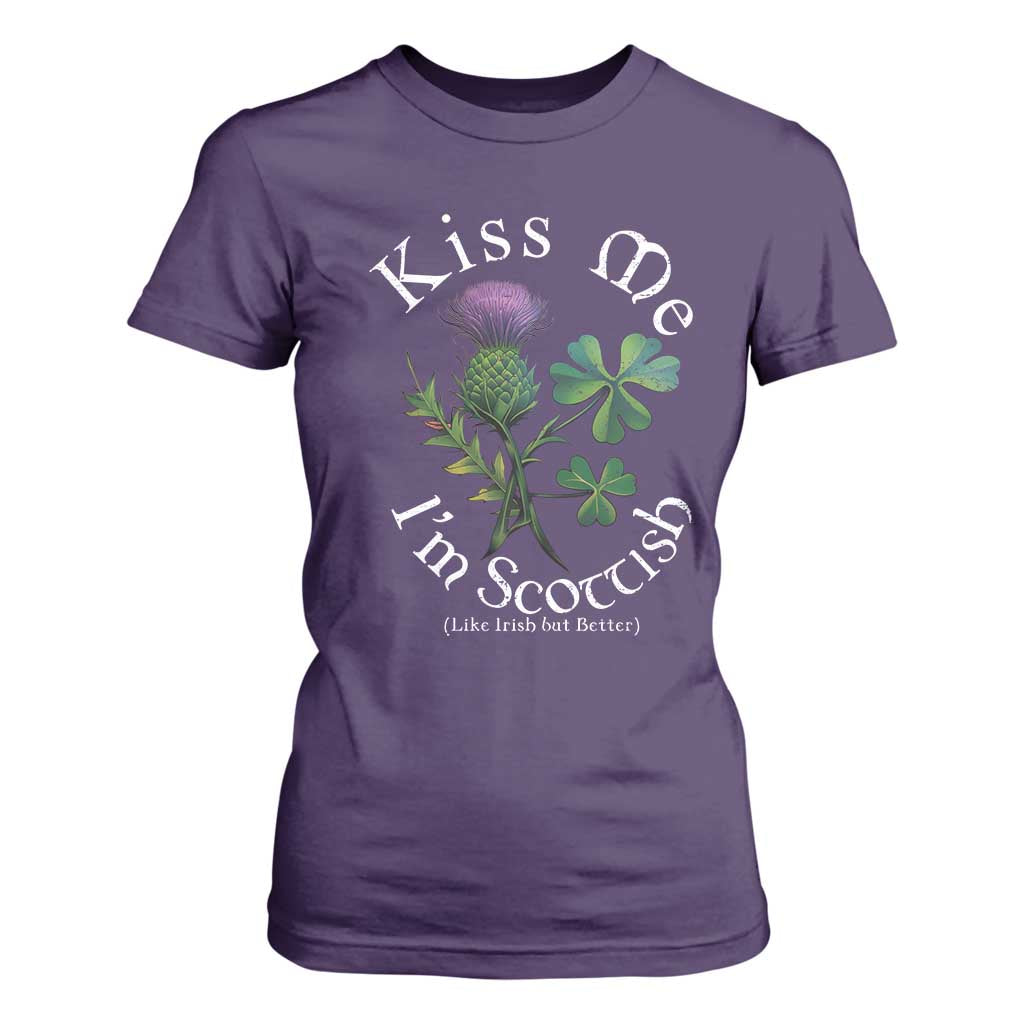 Funny St. Patrick's Day T Shirt For Women Kiss Me I'm Scottish TS09 Purple Print Your Wear
