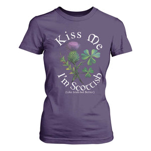 Funny St. Patrick's Day T Shirt For Women Kiss Me I'm Scottish TS09 Purple Print Your Wear