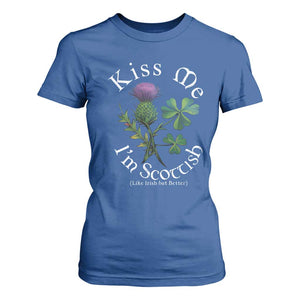 Funny St. Patrick's Day T Shirt For Women Kiss Me I'm Scottish TS09 Royal Blue Print Your Wear