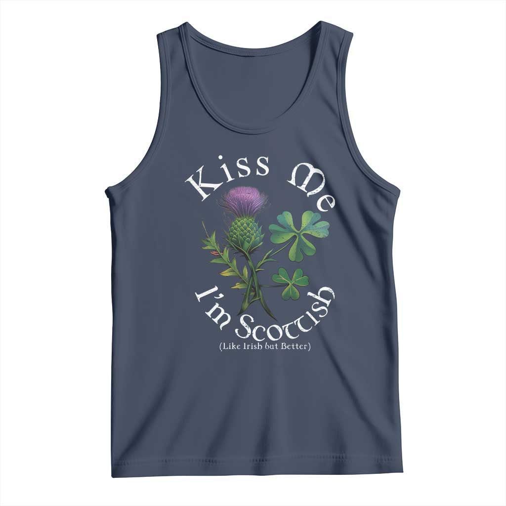 Funny St. Patrick's Day Tank Top Kiss Me I'm Scottish TS09 Navy Print Your Wear