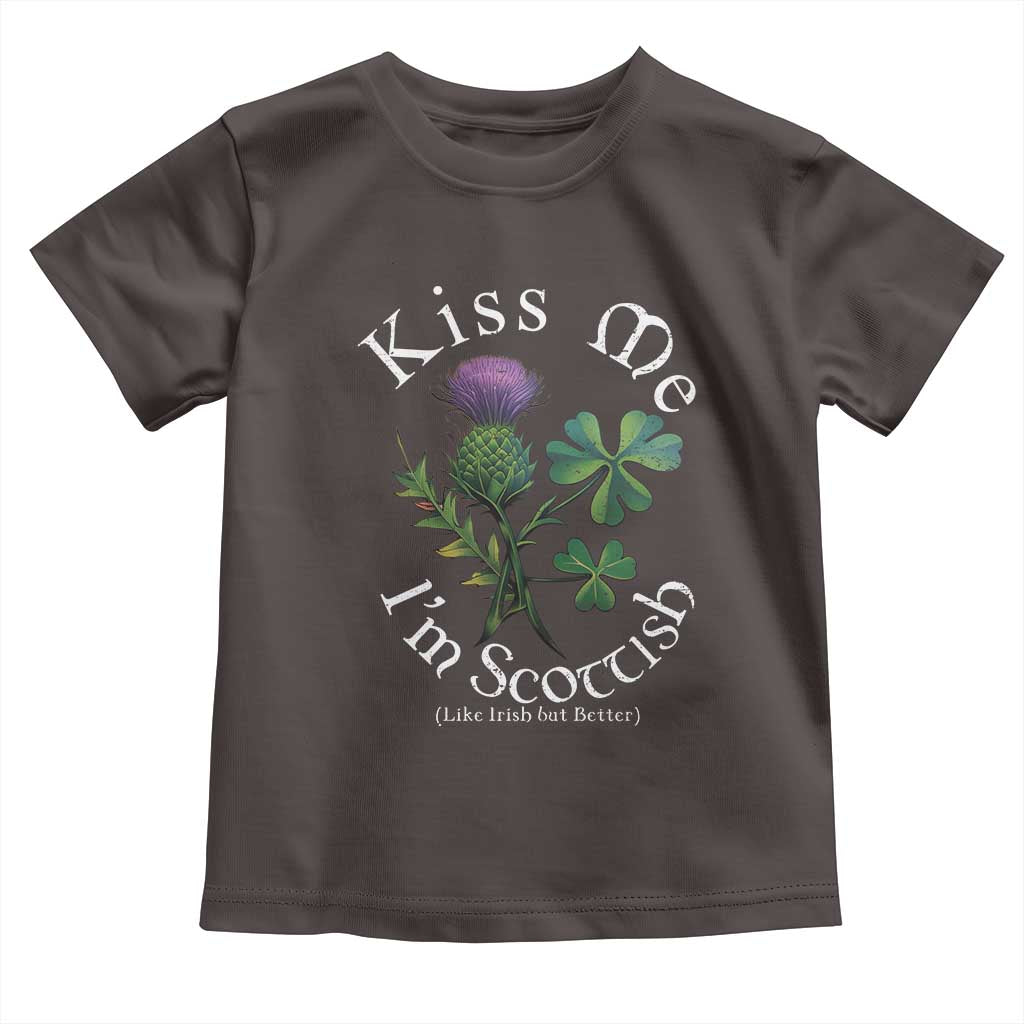 Funny St. Patrick's Day Toddler T Shirt Kiss Me I'm Scottish TS09 Dark Chocolate Print Your Wear