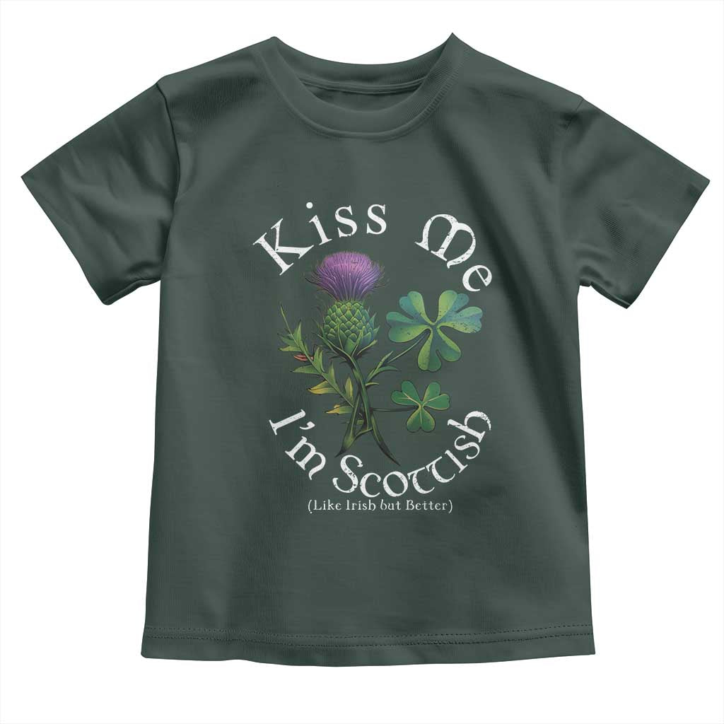 Funny St. Patrick's Day Toddler T Shirt Kiss Me I'm Scottish TS09 Dark Forest Green Print Your Wear