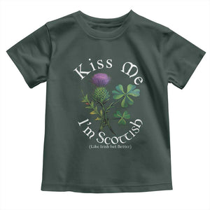 Funny St. Patrick's Day Toddler T Shirt Kiss Me I'm Scottish TS09 Dark Forest Green Print Your Wear