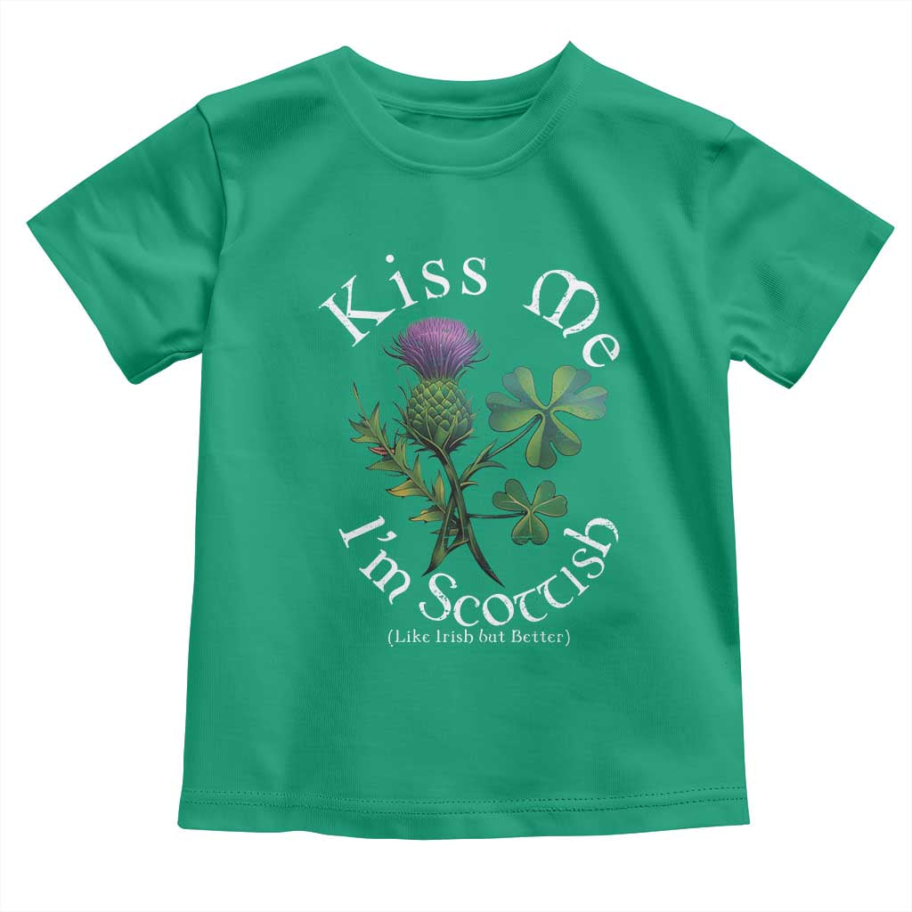 Funny St. Patrick's Day Toddler T Shirt Kiss Me I'm Scottish TS09 Irish Green Print Your Wear