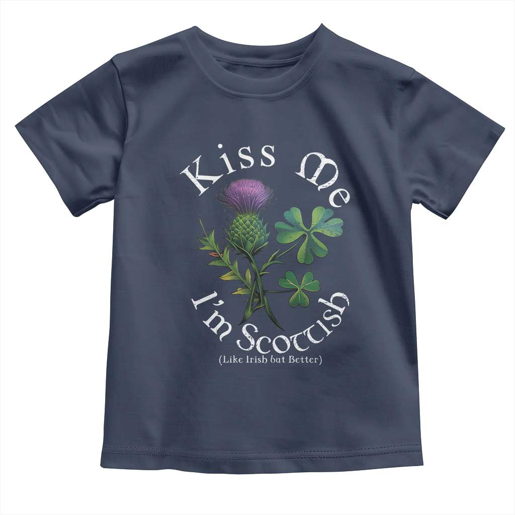 Funny St. Patrick's Day Toddler T Shirt Kiss Me I'm Scottish TS09 Navy Print Your Wear