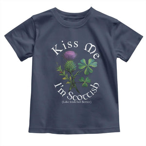Funny St. Patrick's Day Toddler T Shirt Kiss Me I'm Scottish TS09 Navy Print Your Wear