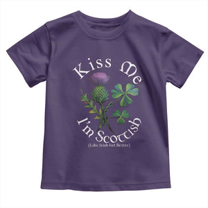 Funny St. Patrick's Day Toddler T Shirt Kiss Me I'm Scottish TS09 Purple Print Your Wear