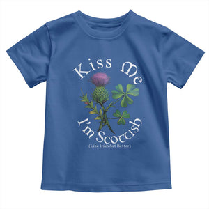Funny St. Patrick's Day Toddler T Shirt Kiss Me I'm Scottish TS09 Royal Blue Print Your Wear