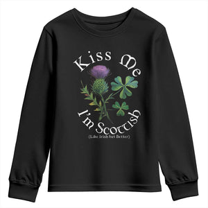 Funny St. Patrick's Day Youth Sweatshirt Kiss Me I'm Scottish TS09 Black Print Your Wear