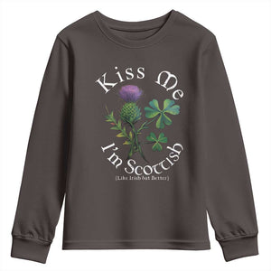 Funny St. Patrick's Day Youth Sweatshirt Kiss Me I'm Scottish TS09 Dark Chocolate Print Your Wear