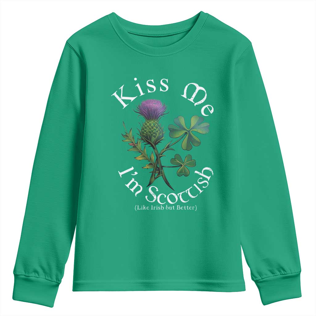 Funny St. Patrick's Day Youth Sweatshirt Kiss Me I'm Scottish TS09 Irish Green Print Your Wear
