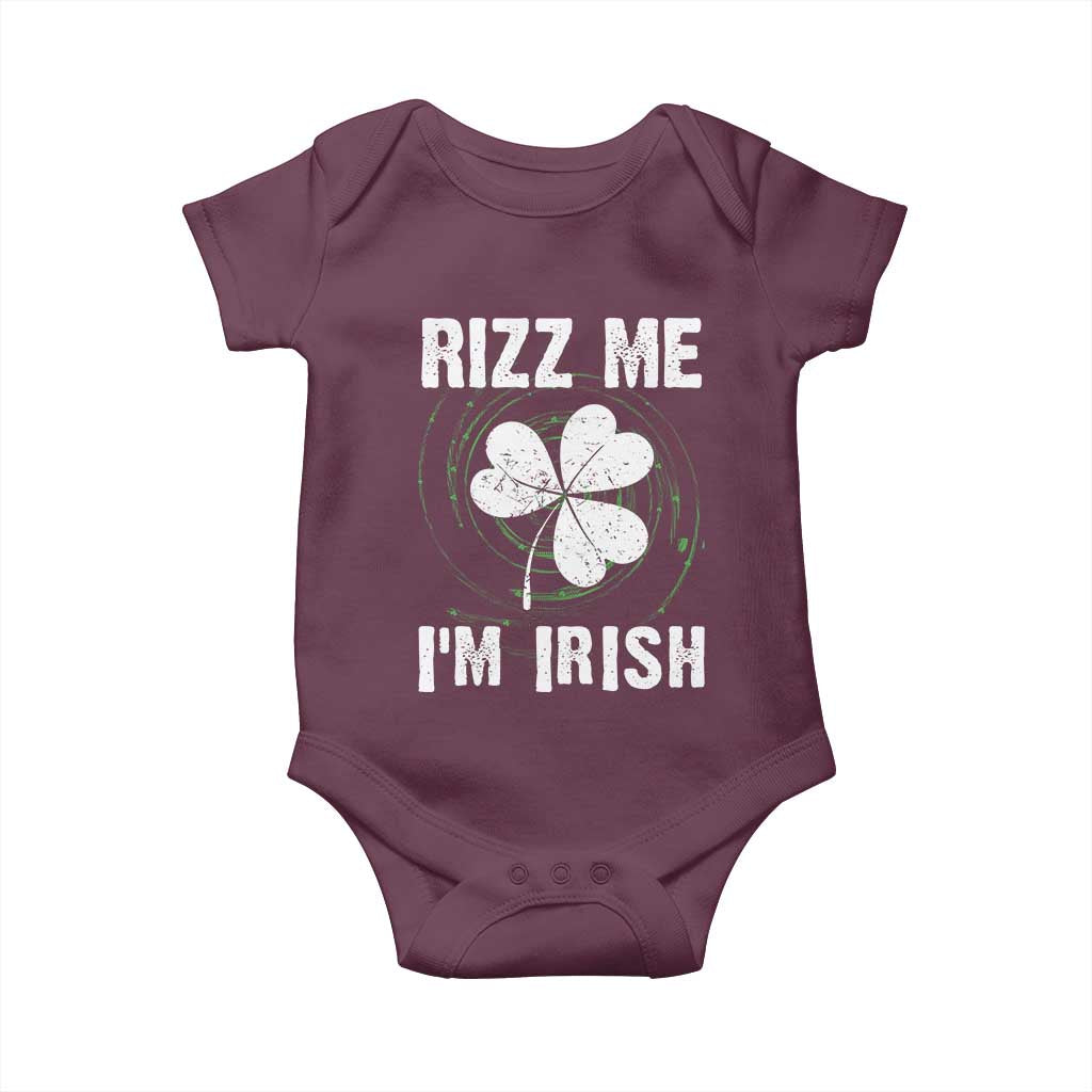 Funny St. Patrick's Day Baby Onesie Rizz Me I'm Irish TS09 Maroon Print Your Wear