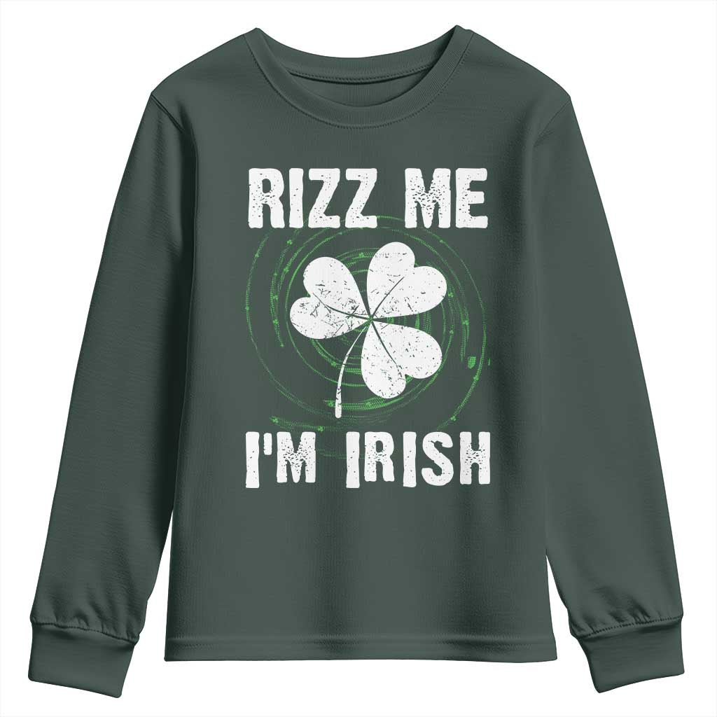 Funny St. Patrick's Day Youth Sweatshirt Rizz Me I'm Irish TS09 Dark Forest Green Print Your Wear