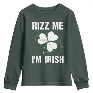 Funny St. Patrick's Day Youth Sweatshirt Rizz Me I'm Irish TS09 Dark Forest Green Print Your Wear