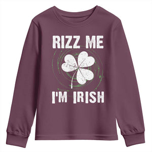 Funny St. Patrick's Day Youth Sweatshirt Rizz Me I'm Irish TS09 Maroon Print Your Wear