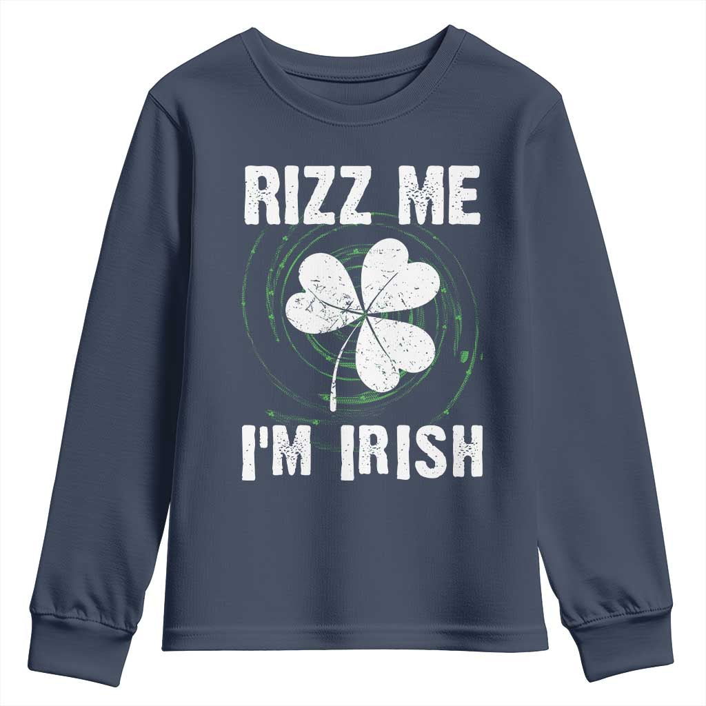 Funny St. Patrick's Day Youth Sweatshirt Rizz Me I'm Irish TS09 Navy Print Your Wear