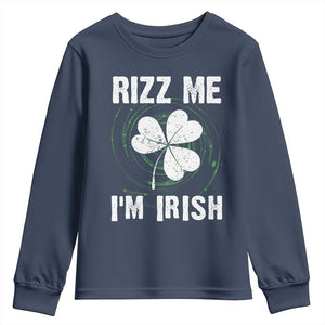 Funny St. Patrick's Day Youth Sweatshirt Rizz Me I'm Irish TS09 Navy Print Your Wear