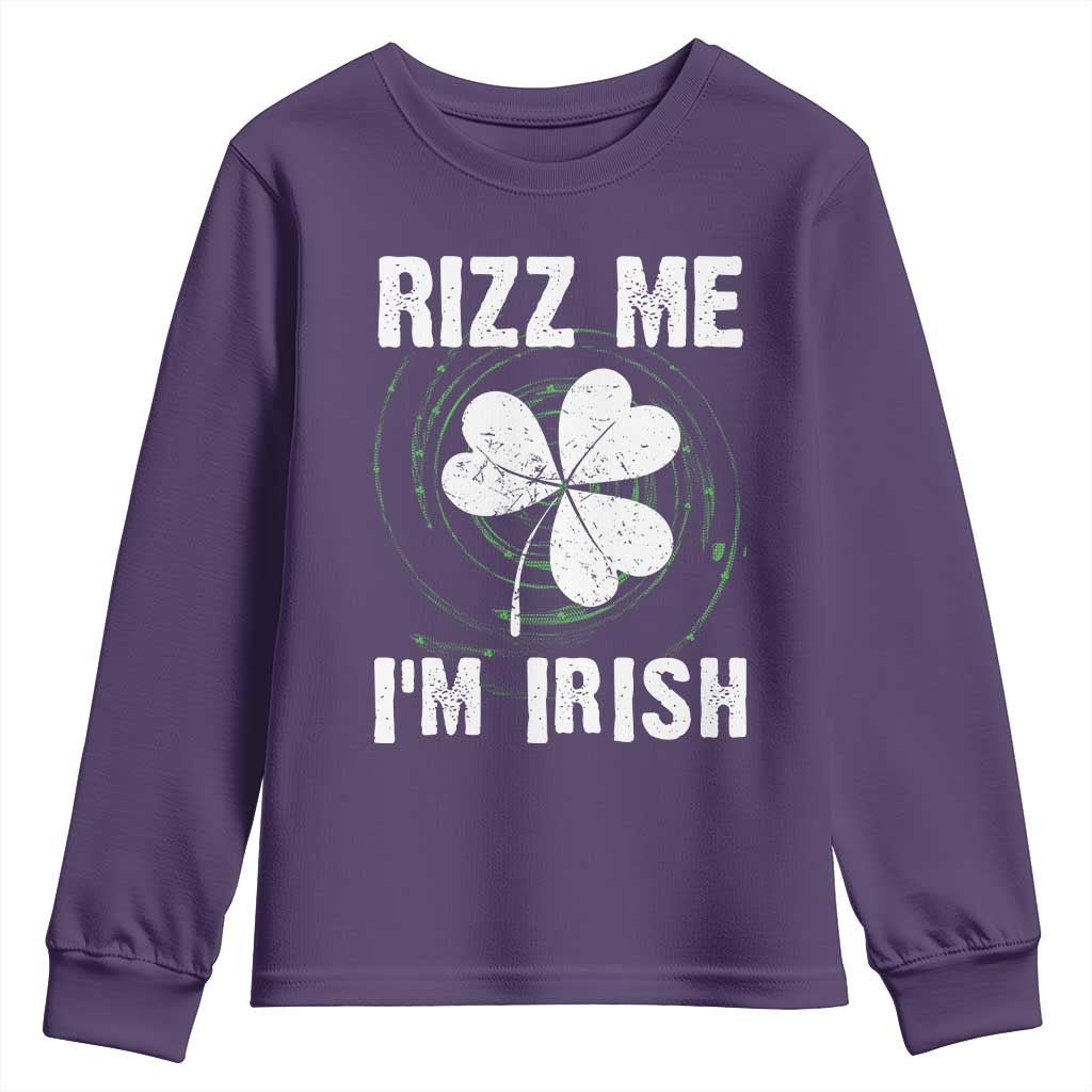 Funny St. Patrick's Day Youth Sweatshirt Rizz Me I'm Irish TS09 Purple Print Your Wear