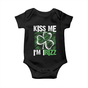 Funny St. Patrick's Day Baby Onesie Kiss Me I'm iRizz Shamrock TS09 Black Print Your Wear