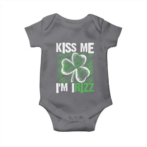 Funny St. Patrick's Day Baby Onesie Kiss Me I'm iRizz Shamrock TS09 Charcoal Print Your Wear