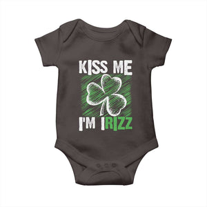 Funny St. Patrick's Day Baby Onesie Kiss Me I'm iRizz Shamrock TS09 Dark Chocolate Print Your Wear