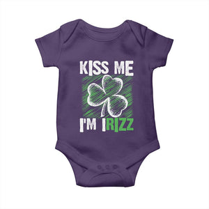 Funny St. Patrick's Day Baby Onesie Kiss Me I'm iRizz Shamrock TS09 Purple Print Your Wear