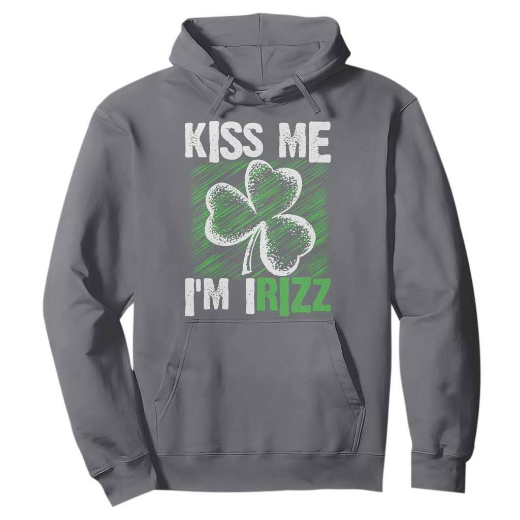 Funny St. Patrick's Day Hoodie Kiss Me I'm iRizz Shamrock TS09 Charcoal Print Your Wear