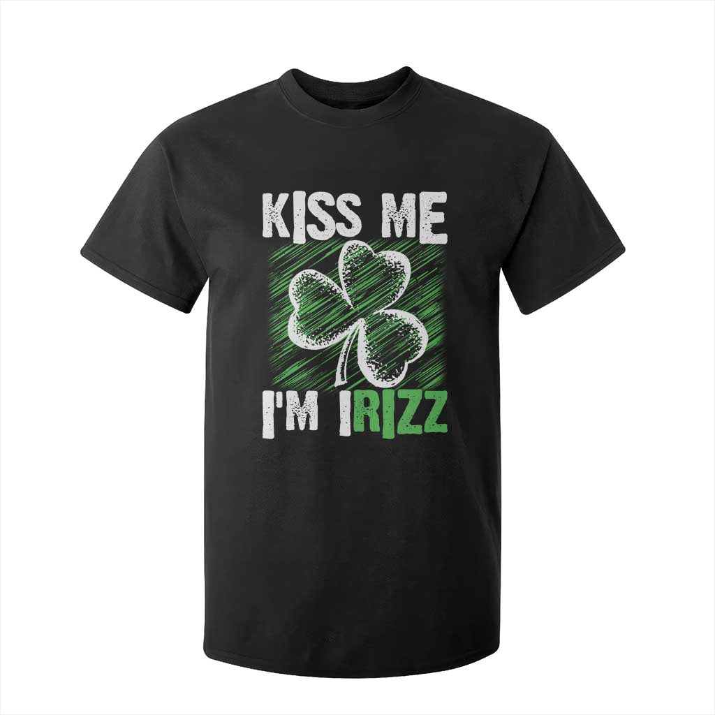 Funny St. Patrick's Day T Shirt For Kid Kiss Me I'm iRizz Shamrock TS09 Black Print Your Wear